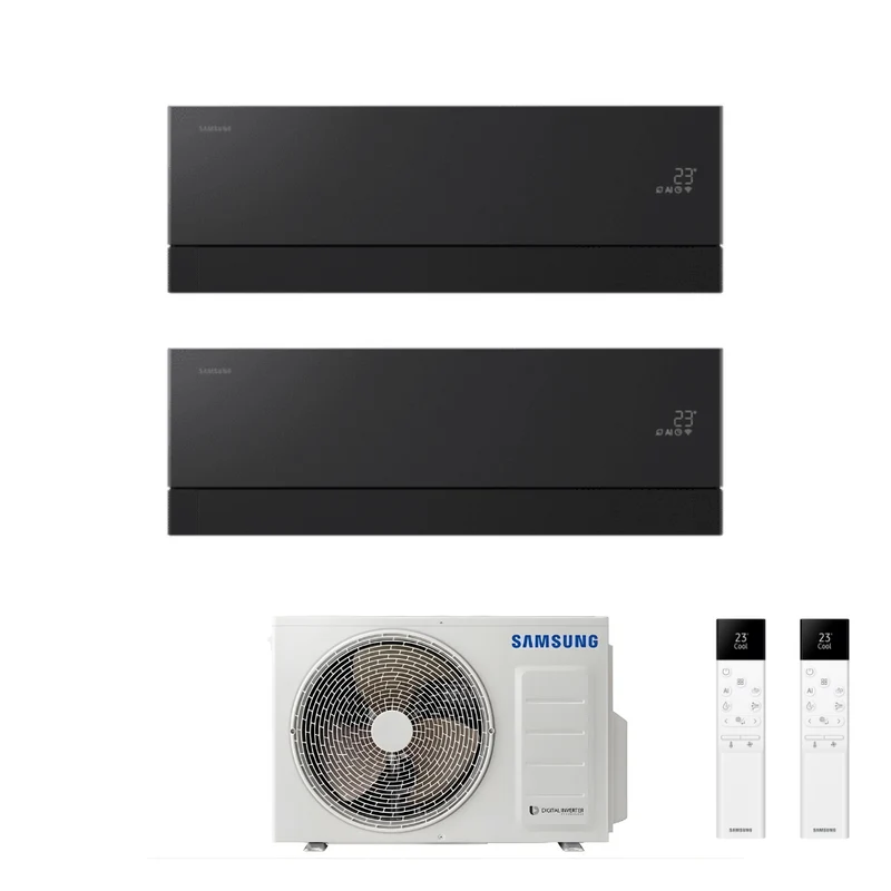 Condizionatore Climatizzatore Samsung Dual Split Inverter Windfree Première R-32 7000+12000 BTU Soapstone Charcoal Wi-Fi Integrato Con AJ040TXJ2KG/EU 7+12