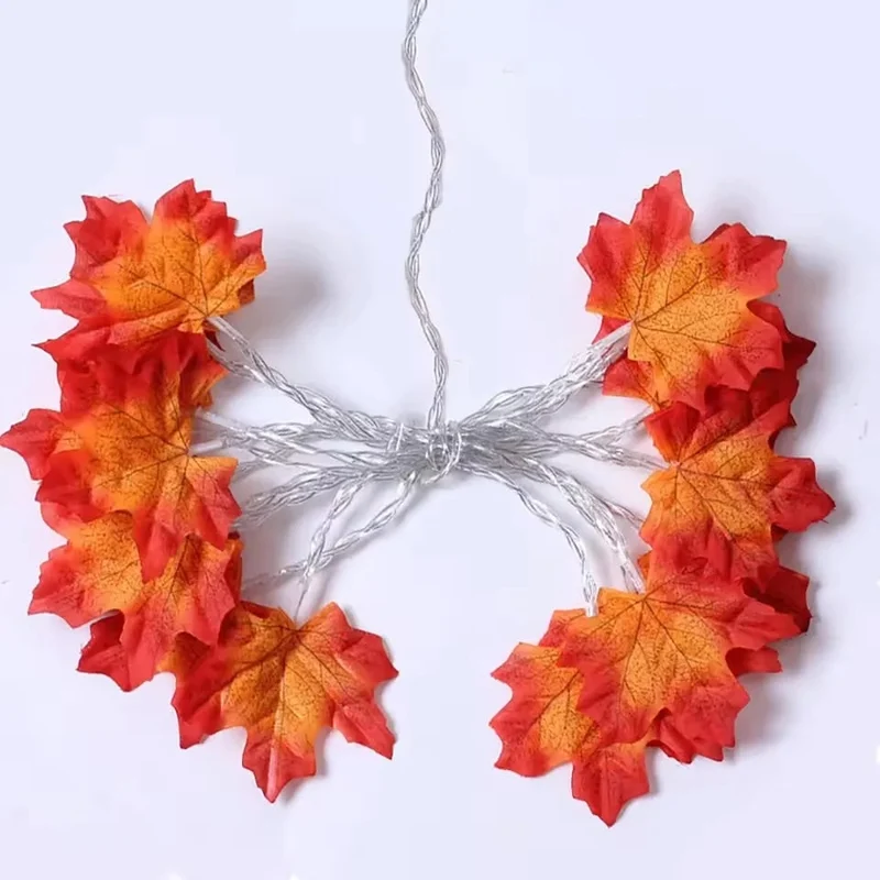 Halloween LED garden string lights with artificial maple leaves for fall decoration