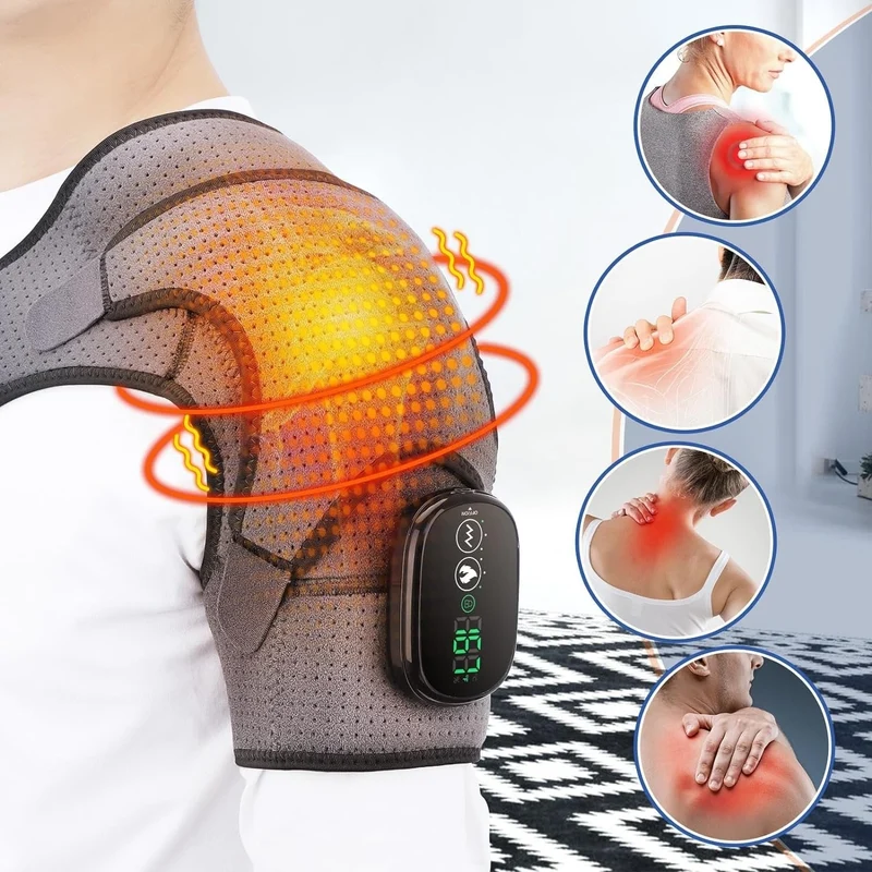 Wireless Shoulder Massager with Heating and Vibration, Velcro Strap, for Men and Women