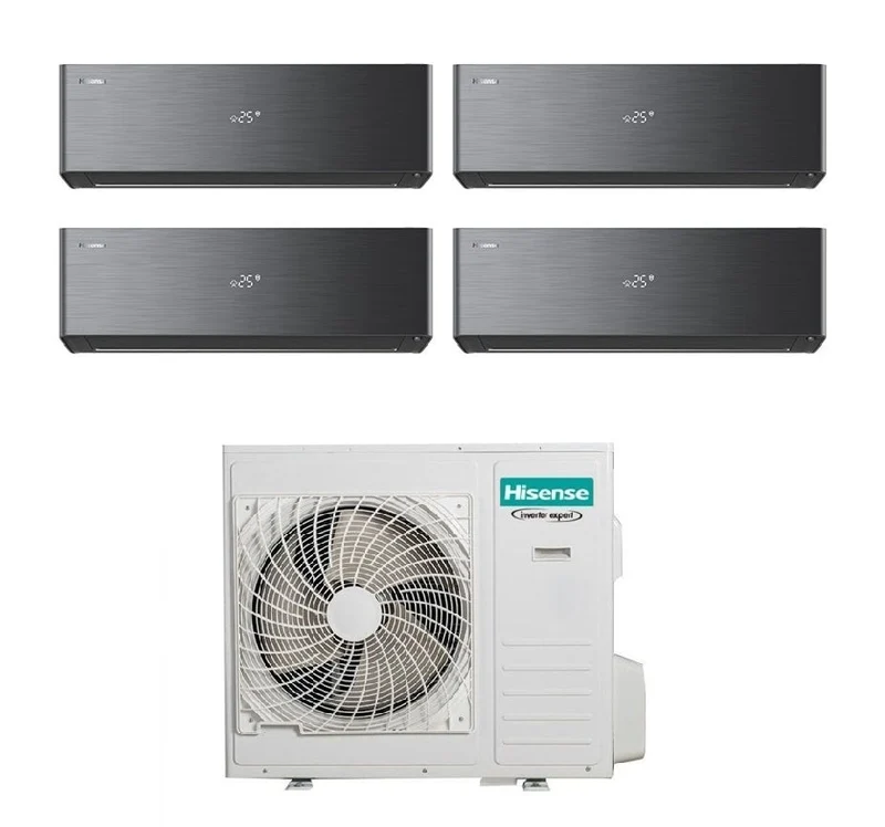 Condizionatore Climatizzatore Hisense Quadri Split Inverter R-32 Serie Energy Pro X Black 9000+9000+9000+12000 BTU Con 4AMW81U4RJC Wi-Fi Integrato 9+9+9+12