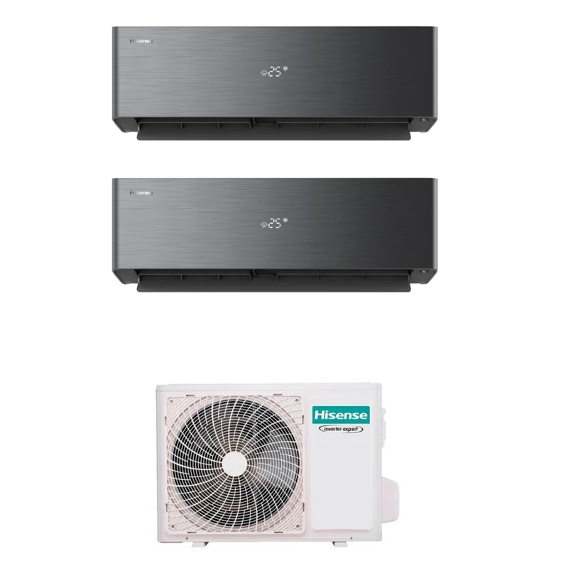 Condizionatore Climatizzatore Hisense Dual Split Inverter R-32 Serie Energy Pro X Black 12000+12000 BTU Con 2AMW52U4RXC Wi-Fi Integrato 12+12