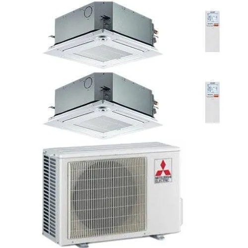Condizionatore Climatizzatore Mitsubishi Electric Dual Split Cassetta R-32 60X60 9000+12000 BTU Con MXZ-2F53VF4 Wi-Fi Optional