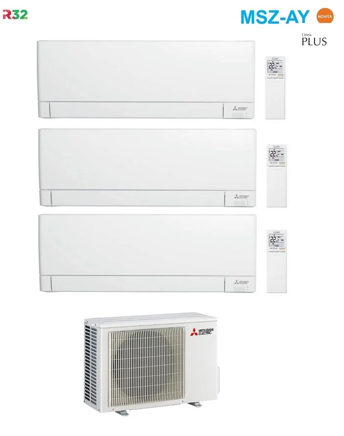 Condizionatore Climatizzatore Mitsubishi Electric Trial Split R-32 MSZ-AY 9000+9000+18000 Btu Con MXZ-3F54VF4 Wi-Fi Integrato 9+9+18