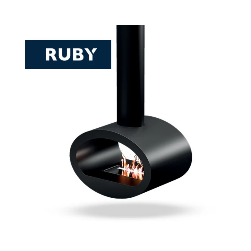 TECNOAIR SYSTEM Camino a Bioetanolo Ruby Da Soffitto Modello CERVINIA Da 2,0 kW - Colore Nero