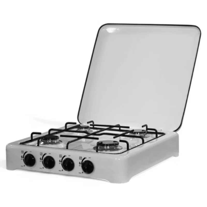 Fornello a gas in acciaio 4 fuochi con bruciatore in lega sparti fiamma e griglia 49x49x13 Cm
