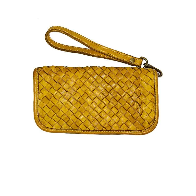 Silvia Portafoglio Pochette in Pelle Vintage Intrecciata