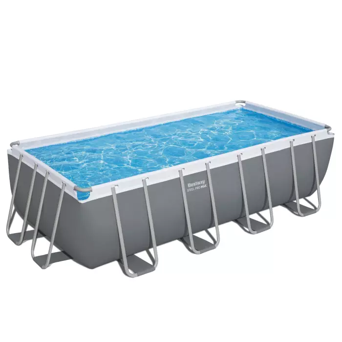 Piscina Power Steel Rettangolare Cm 488X244XH122 Grigio Scuro Bestway 56671