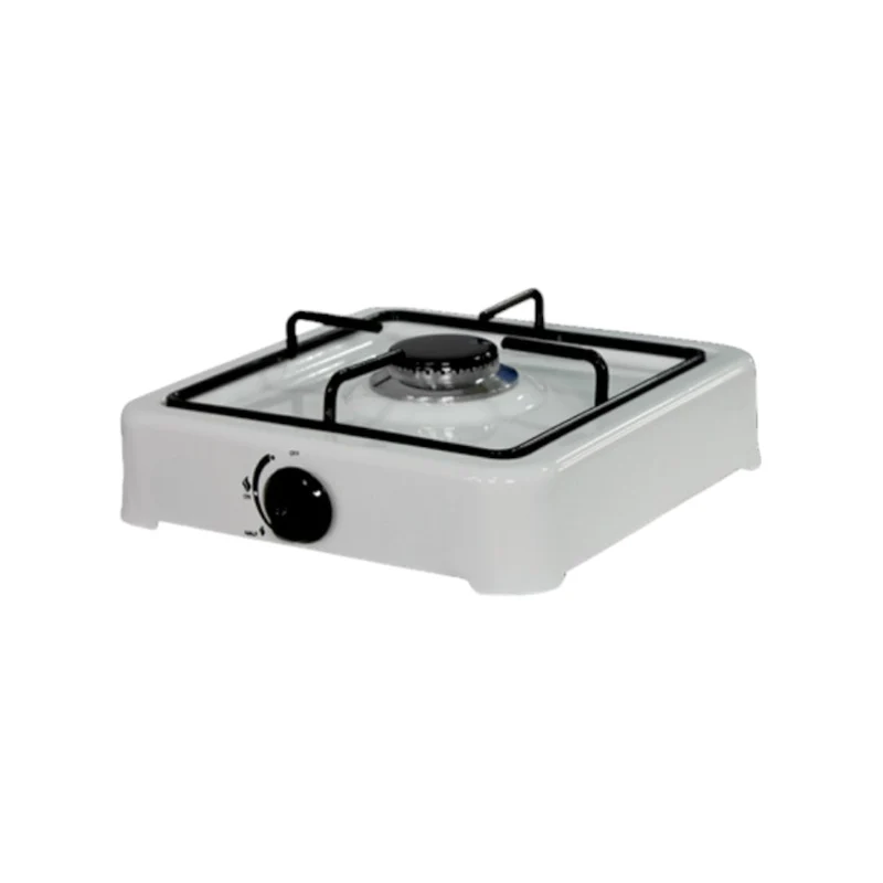 Fornello a gas in acciaio 1 fuoco con bruciatore in lega sparti fiamma e griglia 23x23x12 Cm