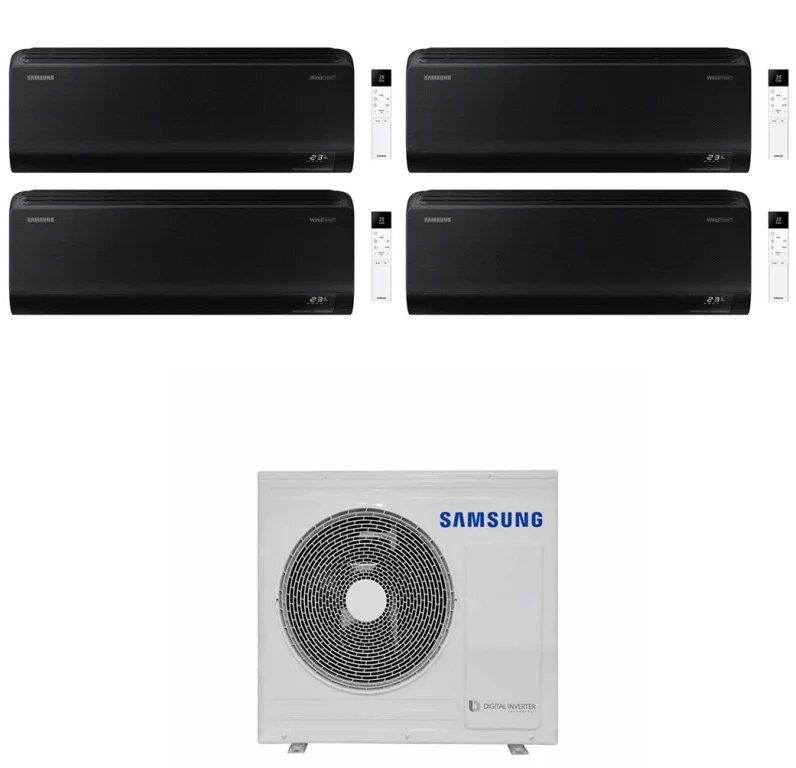 Condizionatore Climatizzatore Samsung Quadri Split Inverter Windfree Black R-32 7000+7000+9000+12000 BTU Con AJ080TXJ4KG/EU Wi-Fi Integrato