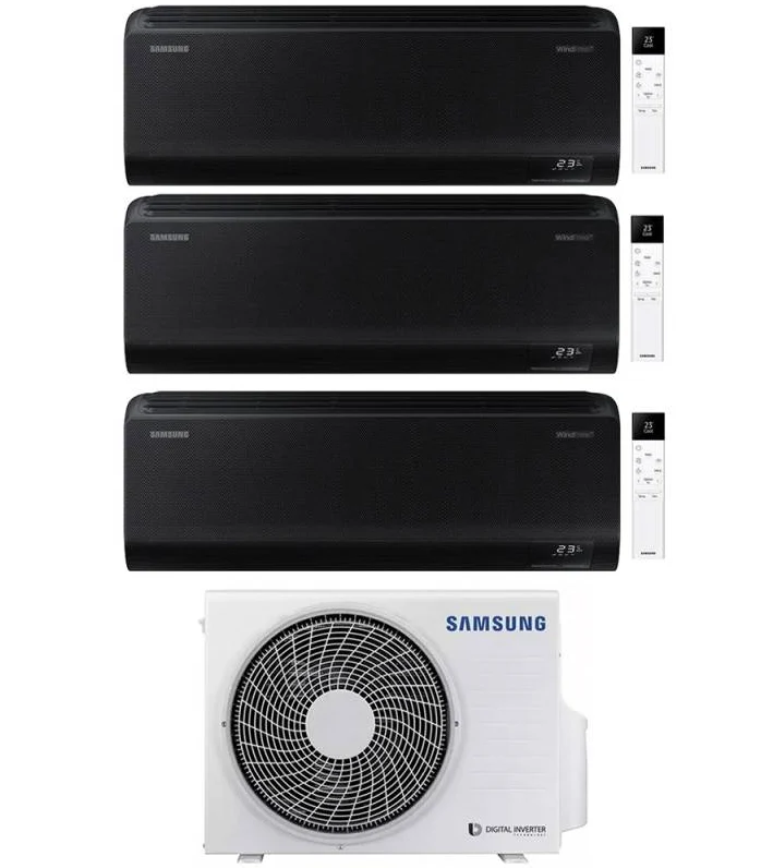 Condizionatore Climatizzatore Samsung Trial Split Inverter Windfree Black R-32 9000+12000+12000 BTU Con AJ068TXJ3KG/EU Wi-Fi Integrato