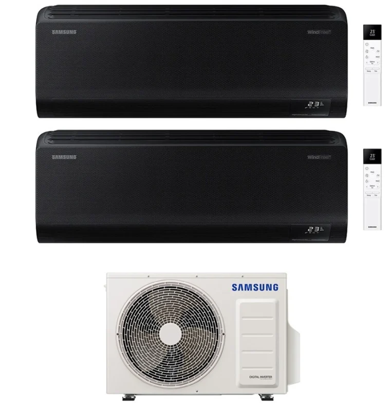 Condizionatore Climatizzatore Samsung Dual Split Inverter Windfree Black R-32 7000+7000 BTU Con AJ040TXJ2KG/EU Wi-Fi Integrato