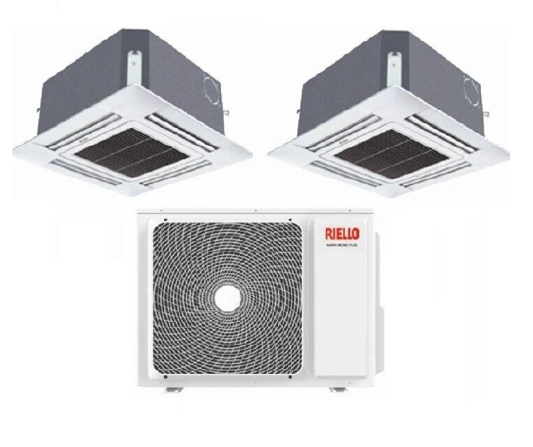 Condizionatore Climatizzatore Riello Dual Split a Cassetta SET AMK P R-32 12000+12000 BTU Con MULTI 250 PI
