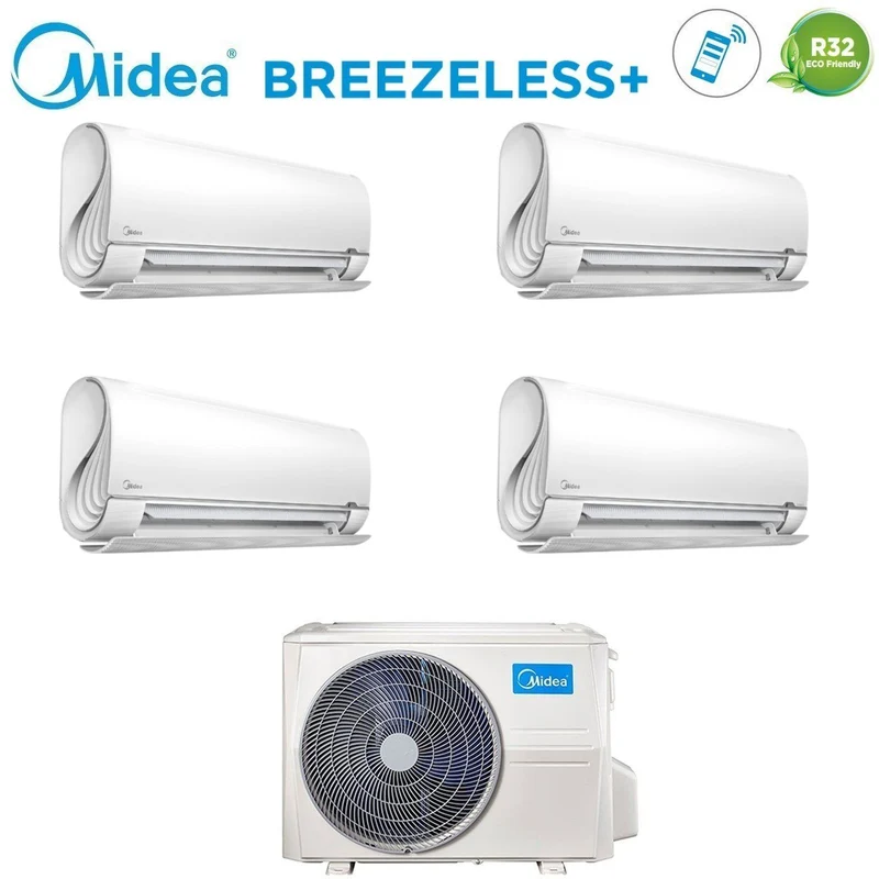 Condizionatore Climatizzatore Midea Quadri Split Inverter Breezeless+ R32 Wi-Fi 9000+12000+12000+12000 Con M4O-36FN8-Q