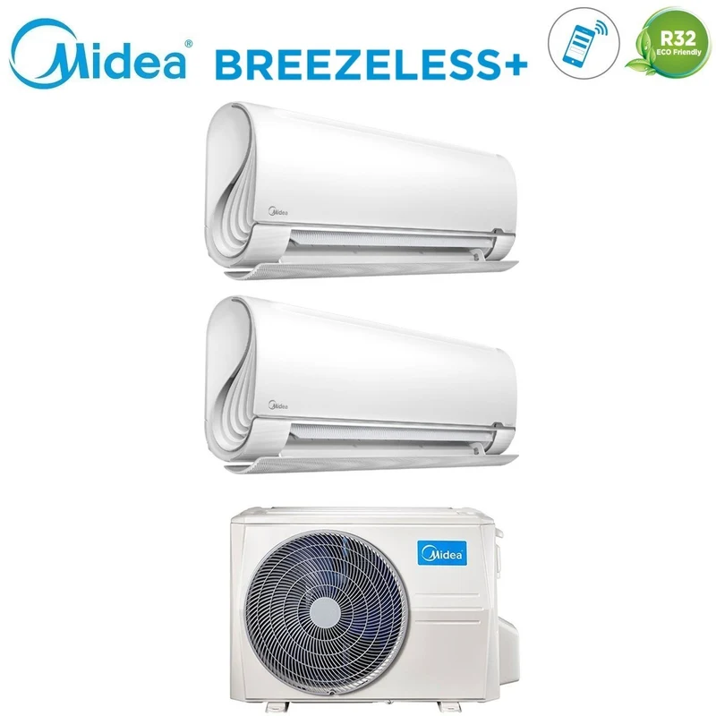 Condizionatore Climatizzatore Midea Dual Split Inverter Breezeless+ R32 Wi-Fi 9000+9000 Con M2OE-18HFN8-Q