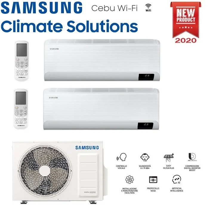 Condizionatore Climatizzatore Samsung Dual Split Inverter Cebu Wi-Fi R-32 9000+18000 BTU Con AJ050TXJ2KG/EU