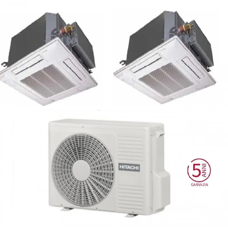 Condizionatore Climatizzatore Hitachi Dual Split Cassetta a 4 Vie R32 9000+12000 BTU Con RAM-G43N2HA(B)E Wi-Fi Optional+Comando