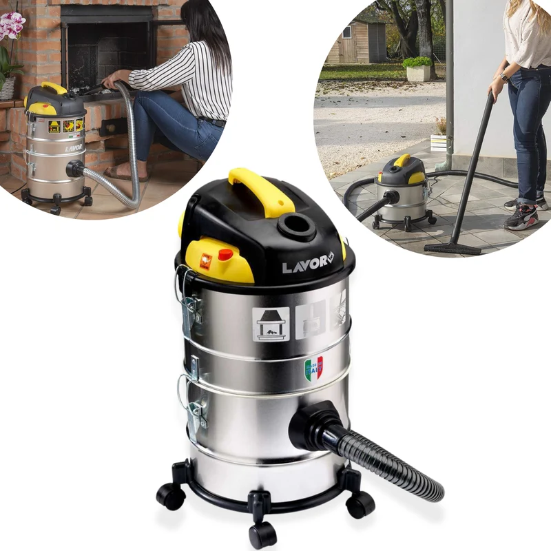 Bidone aspiratutto aspiracenere aspirapolvere liquidi 25 litri 1400W fusto acciaio filtri microfibra metallo sistema silenziato