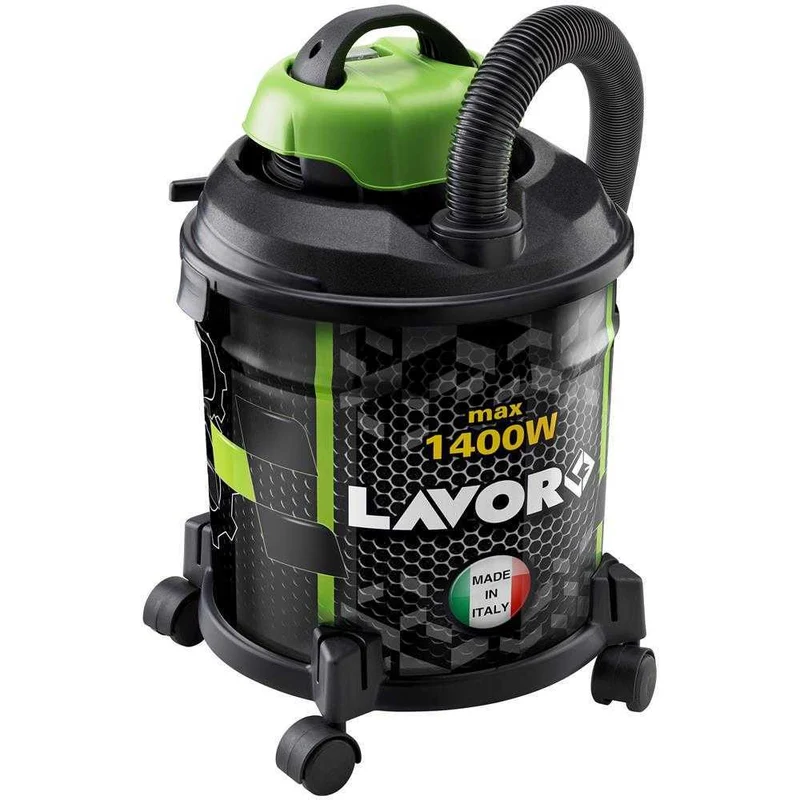 Aspirapolvere bidone 1400 Watt 20L fusto acciaio motore silenziato doppio isolamento elettrico con accessori integrati