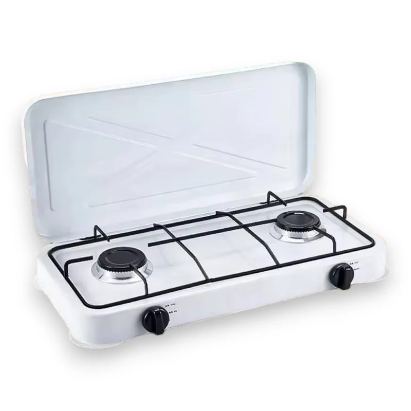 Fornello a gas a 2 fuochi con coperchio per campeggio 72x33xH10 cm
