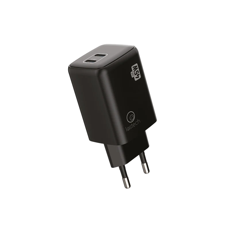 LOSTECH PREMIUM LS-NC13B CARICATORE GaN 45W DOPPIA USB-C CON CAVO USB-C / USB-C 150CM - Absolute Black