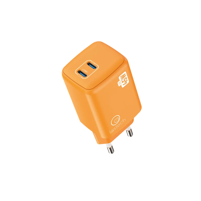 LOSTECH PREMIUM LS-NC13C CARICATORE GaN 45W DOPPIA USB-C CON CAVO USB-C / USB-C 150CM - Cosmic Orange