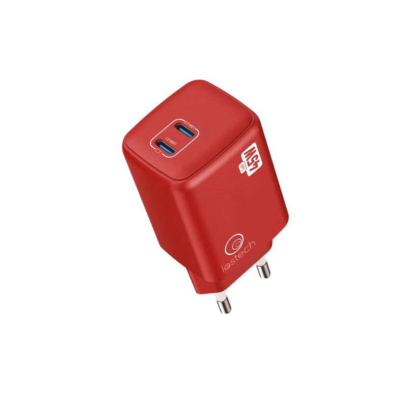 LOSTECH PREMIUM LS-NC13R CARICATORE GaN 45W DOPPIA USB-C CON CAVO USB-C / USB-C 150CM - Cherry Red