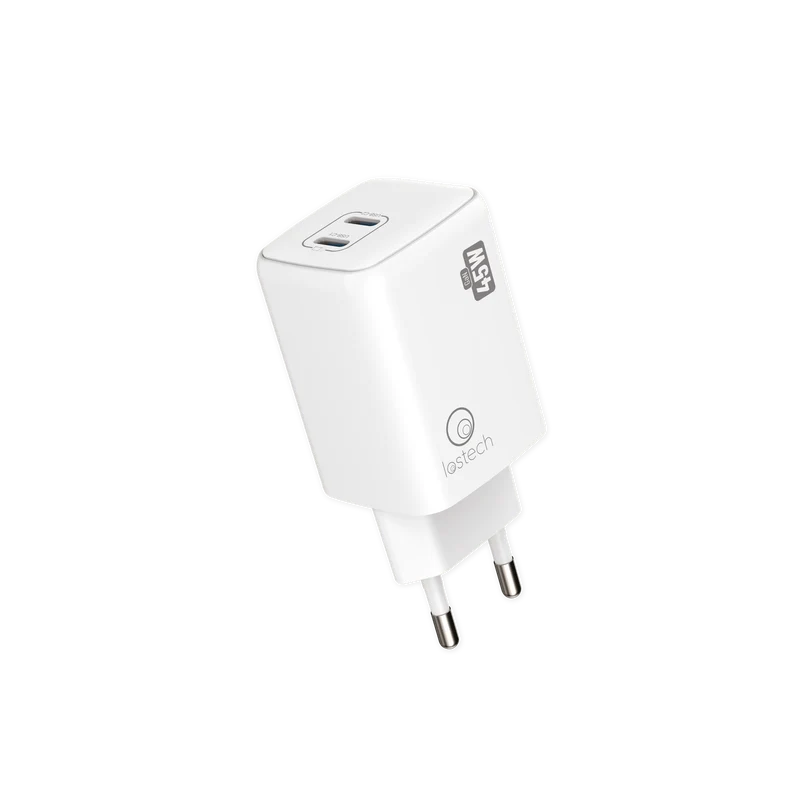 LOSTECH PREMIUM LS-NC13W CARICATORE GaN 45W DOPPIA USB-C CON CAVO USB-C / USB-C 150CM - Pure White
