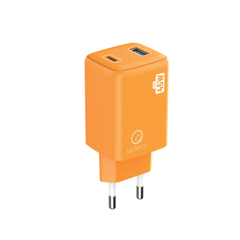 LOSTECH PREMIUM LS-NC12C CARICATORE GaN 45W USB / USB-C CON CAVO USB-C / USB-C 150CM - Cosmic Orange