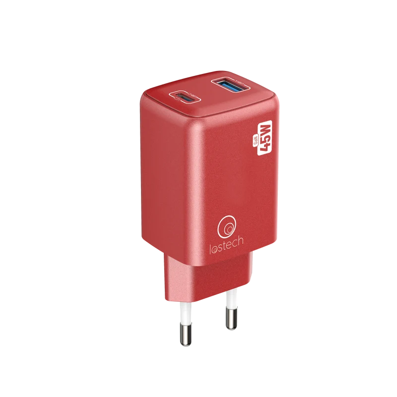 LOSTECH PREMIUM LS-NC12R CARICATORE GaN 45W USB / USB-C CON CAVO USB-C / USB-C 150CM - Cherry Red