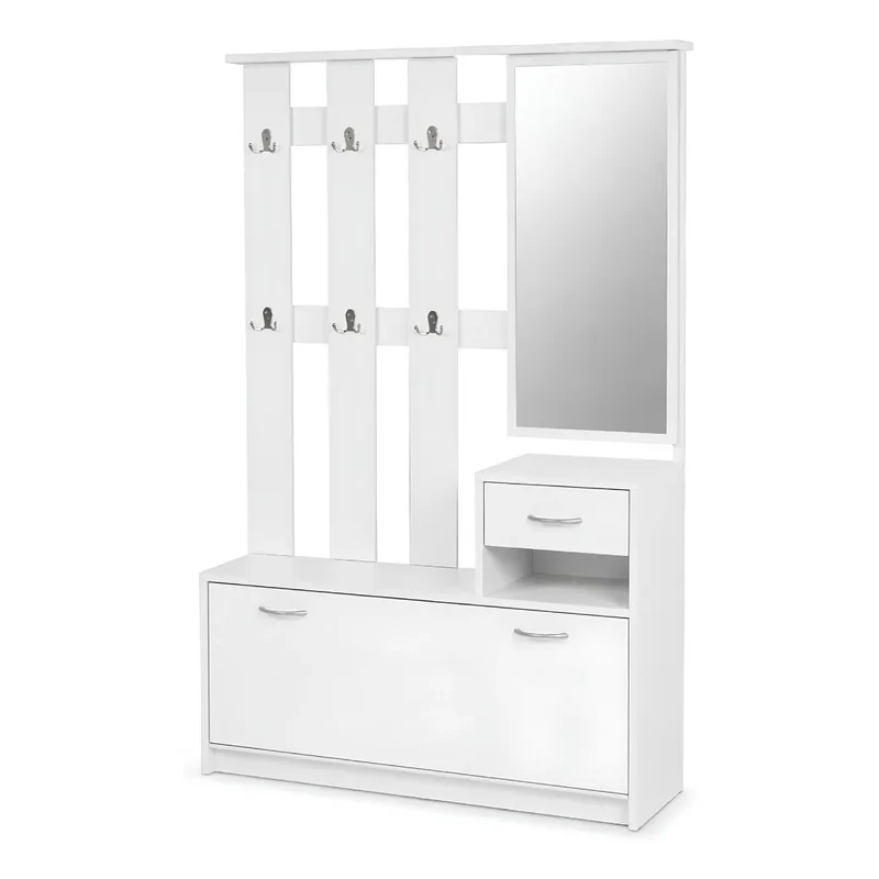 Mobile Ingresso 100x26 cm Bianco con Scarpiera e Specchio | Rudolf