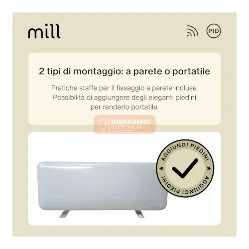 Termoconvettore Mill Invisible Gen 4 – 1500 W, Piedini e Staffe Inclusi