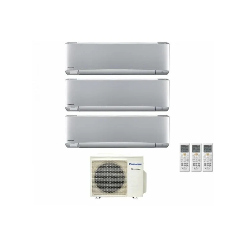 Condizionatore Panasonic trial split inverter Etherea Silver R-32 Wi-Fi con Econavi 12000+12000+18000 Con CU-3Z68TBE