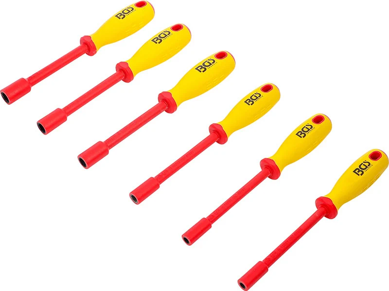 SET 6 PEZZI, DI CHIAVI A BUSSOLA ESAGONALI, ISOLATE VDE, 5,5 - 12 MM BGS71095
