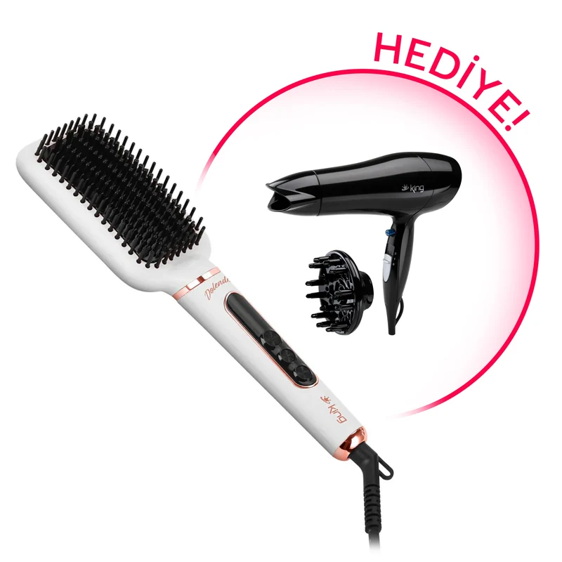 Dolendo KSS1202 Saç Düzleştirici Fırça +K428 Adora Saç Kurutma Makinesi