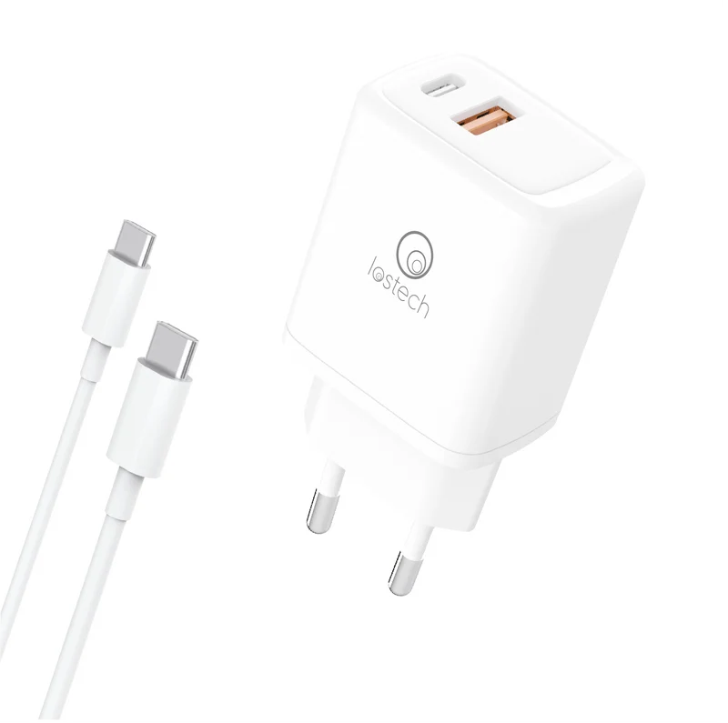 LOSTECH PREMIUM LS-NC56 CARICATORE RAPIDO 30W CON 1 PRESA USB-A, 1 PRESA USB-C + CAVO USB-C / USB-C INCLUSO