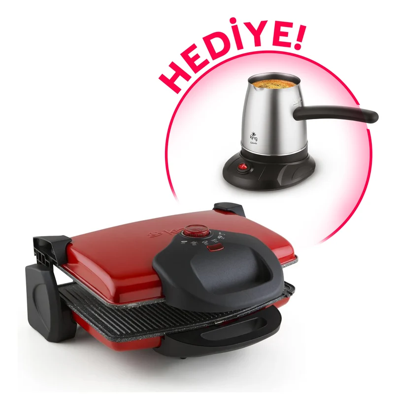 CN-P637Y Grillmax Izgara Ve Tost Makinesi-Kırmızı +HEDİYE K3109 Kahvella Türk Kahve Makinesi