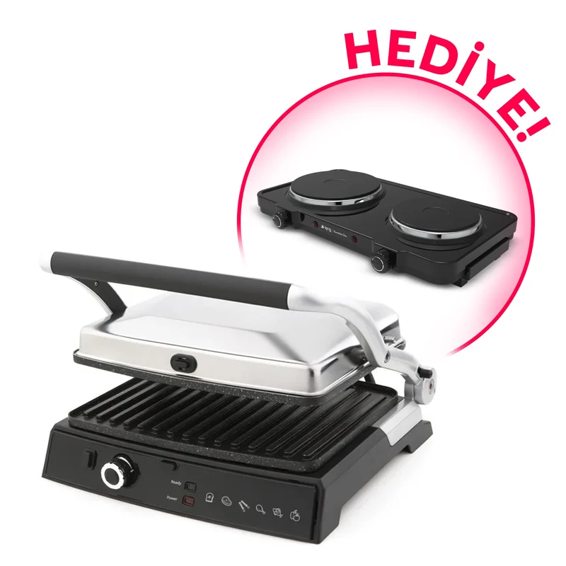 CN-K462 GrillMaster Tost Makinesi+HEDİYE K2104 Powerheat Duo Elektrikli Ocak (Çiftli)