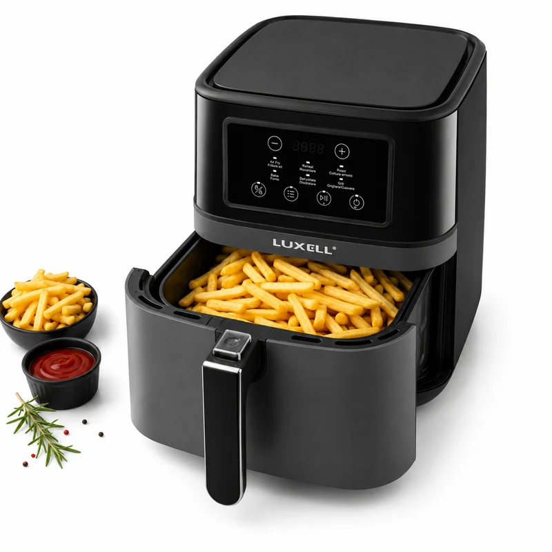 Friggitrice ad Aria 7.5 Litri 1850W Digitale Led 6 Programmi Senza Olio Nero
