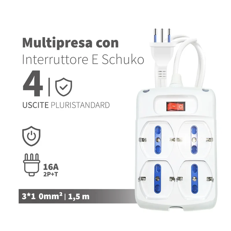 Enerwei Multipresa con Interruttore e Spina Schuko | 4 o 6 Uscite