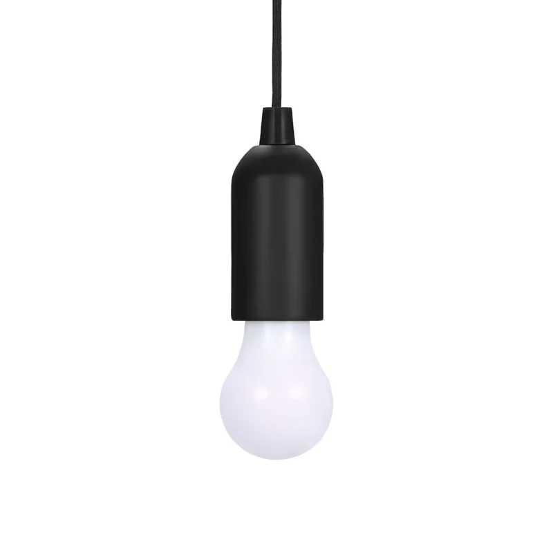 Lampadina LED Portatile TekOne con Accensione a Corda – 100 cm, Batteria AAA Nero