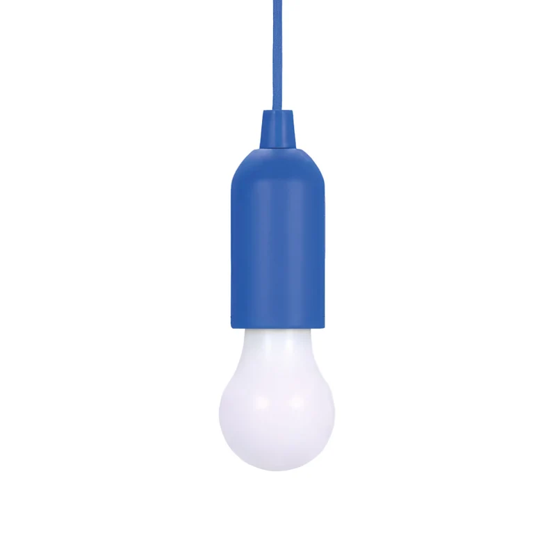 Lampadina LED Portatile TekOne con Accensione a Corda – 100 cm, Batteria AAA Blu