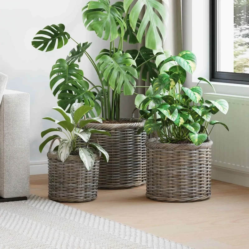 Cesto per Piante GENDT 3 pz Grigio naturale Rattan Kubu 42020955