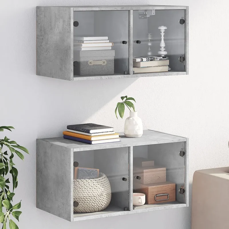 Mobili a Muro con Ante in Vetro 2pz Grigio Cemento 68,5x37x35cm 836504