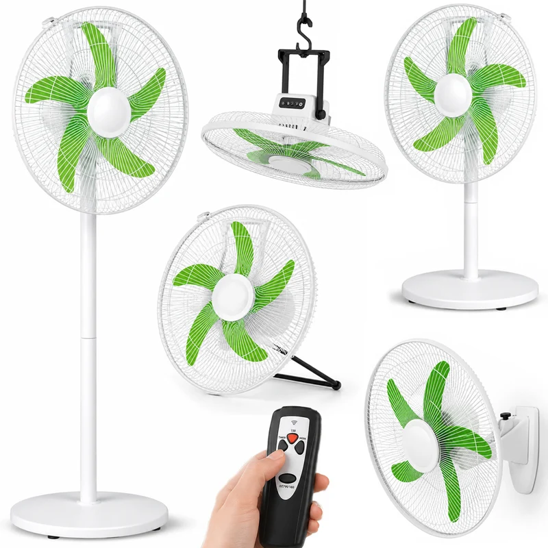 Ventilatore Ricaricabile 5 in 1 Telecomando da Parete Appoggio Piantana Soffitto