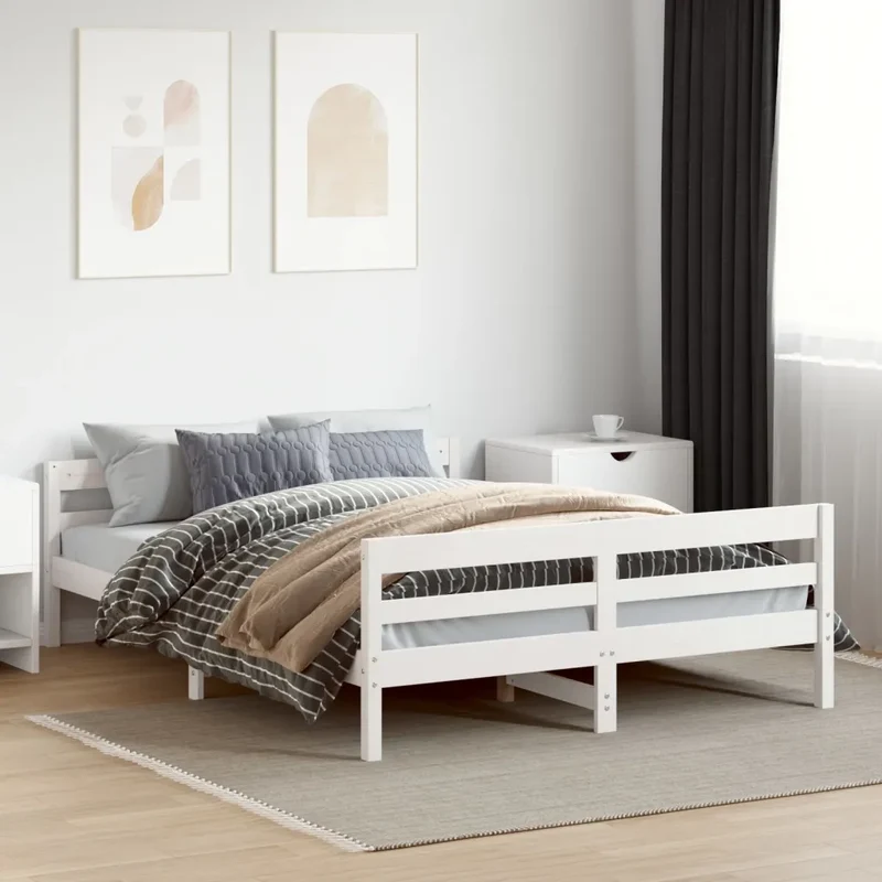 Letto senza Materasso Bianco 140x200 cm Legno Massello di Pino 842787