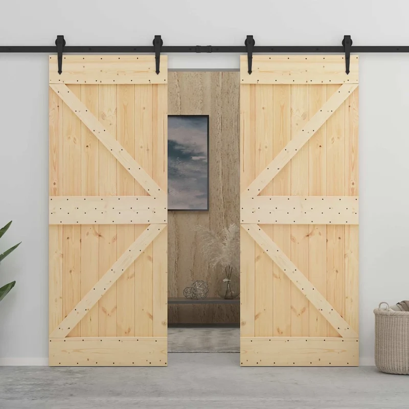 Porta scorrevole 2 pz 80 x 210 cm Legno Massello di Pino 3444870