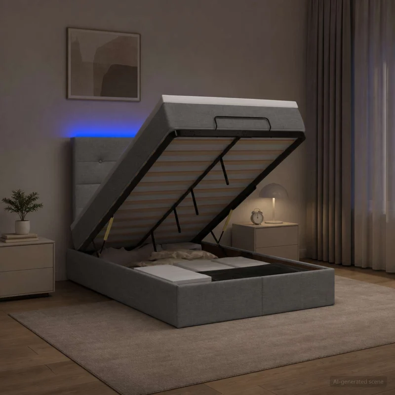 Letto Ottomano con Materasso e LED Grigio Chiaro 120 x 190 cm 3458055