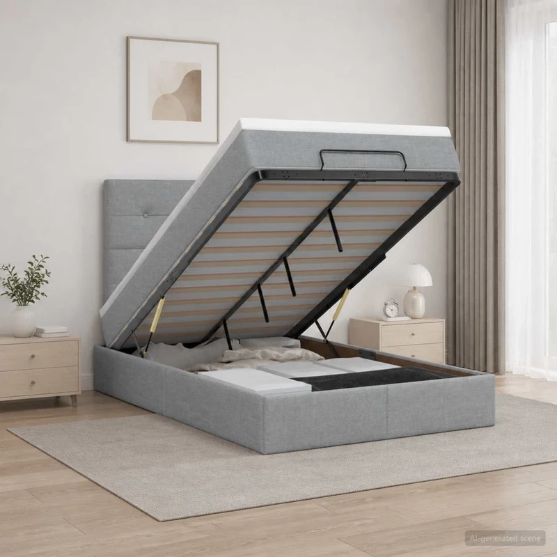 Letto ottomano con materasso Grigio Chiaro 120 x 190 cm Tessuto 3457473