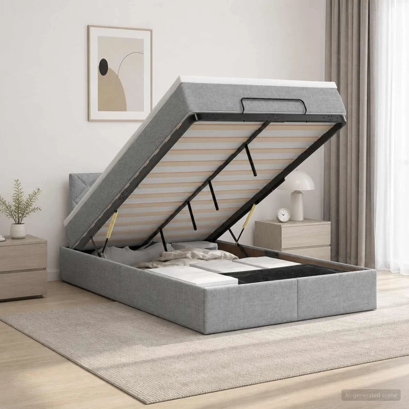 Letto ottomano con materasso Grigio Chiaro 120 x 190 cm Tessuto 3457556