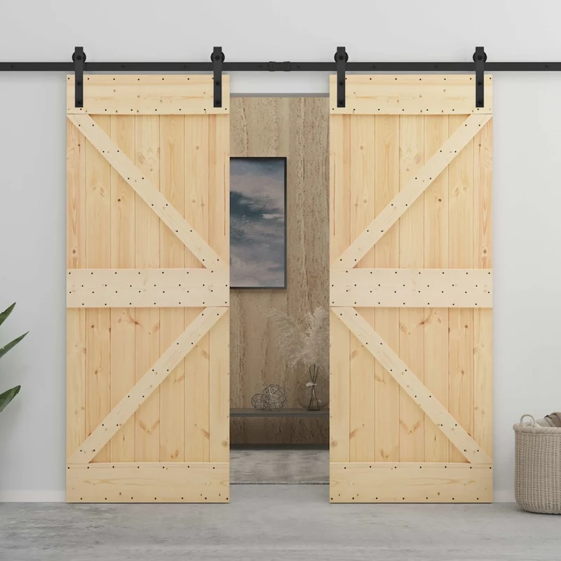 Porta scorrevole 2 pz 80 x 210 cm Legno Massello di Pino 3444876